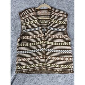 Roo Crossing Sweater Vest Womens Large Brown Fair Isle grandpacore Vintage